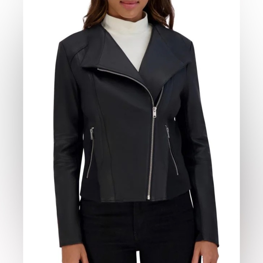 Marc New York Felix Black Leather Moto Jacket, M medium
